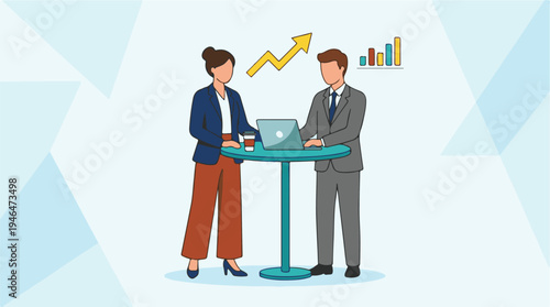 Business professionals collaborating on strategy and analyzing growth data