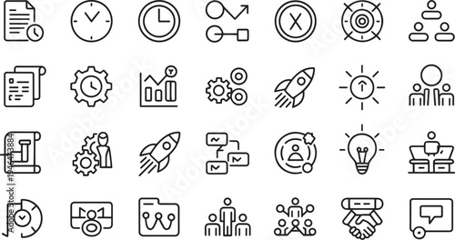 Collection of business and finance icons symbolizing growth and collaboration