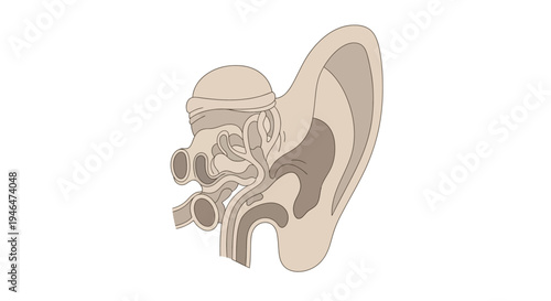 A detailed illustration of a human ear with visible eardrum and inner ear structures via RJ ImageFX Auto