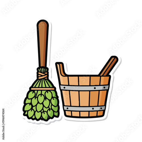 A wooden bucket and broom