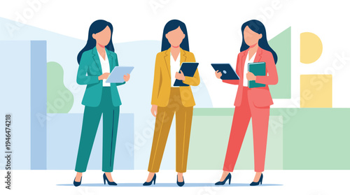 Professional businesswomen working with digital tablets and documents