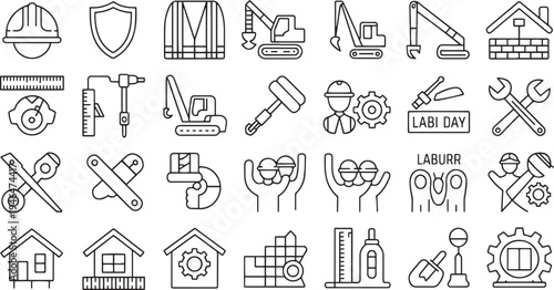 Collection of construction and labor related icons and symbols