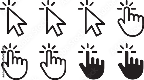 Collection of cursor and hand click icons for interface design
