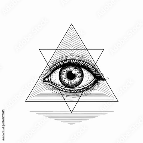 An eye within a geometric triangle symbol.