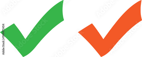 Two checkmarks in contrasting green and orange colors indicating approval or validation. Vector