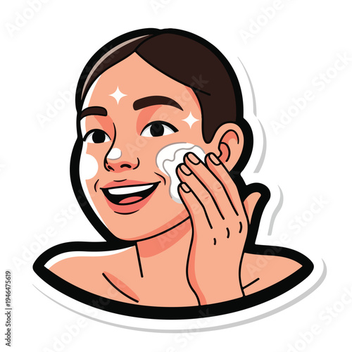 A woman applies skincare cream