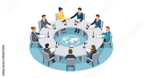 Global business meeting around a table.