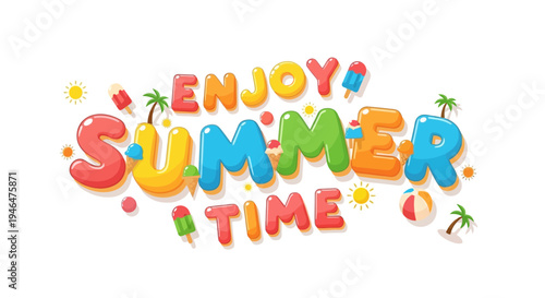 Enjoy Summer Time colorful 3D text vector illustration