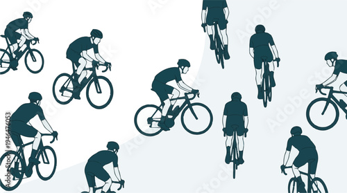Minimalist graphic pattern of male cyclists riding racing bicycles