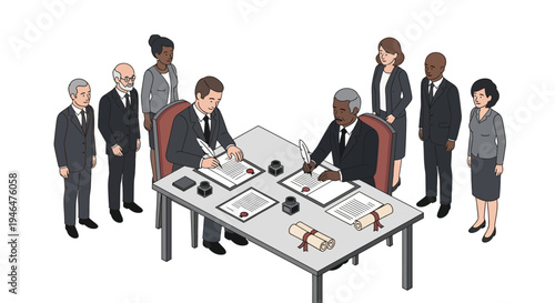 Business professionals gathered around a conference table.