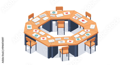 Isometric illustration of a meeting room.