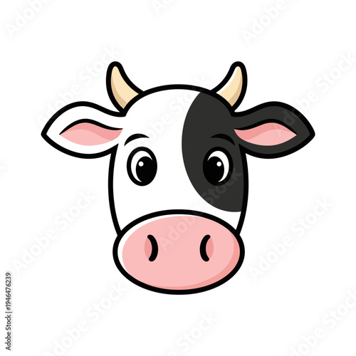 A cartoon cow's face with a pink nose.