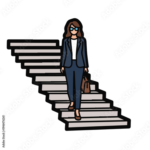 A woman descends a staircase