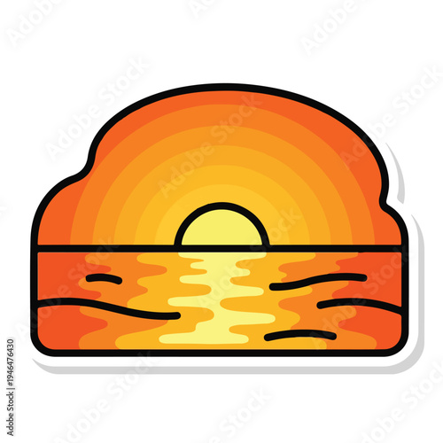 A vibrant orange sunset over a serene body of water