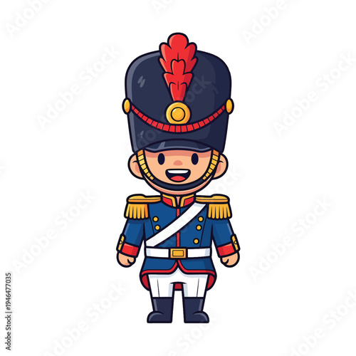 Happy Cartoon Military Soldier Standing Illustration, Playful Character Design for Children's Themes
