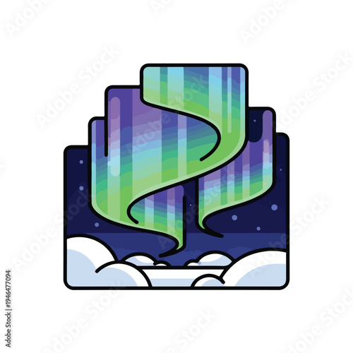 A swirling green and purple aurora bore in a night sky