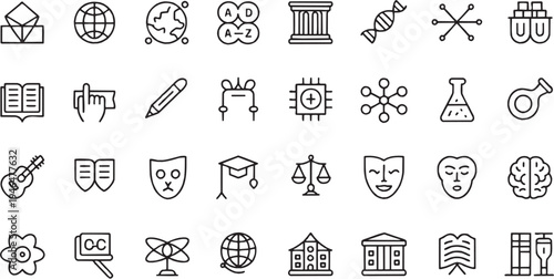 Laboratory experiment icon set. Contain icons related to chemical reaction, research equipment, scientific tools, experiment process, and more. Editable stroke. Vector Illustration.