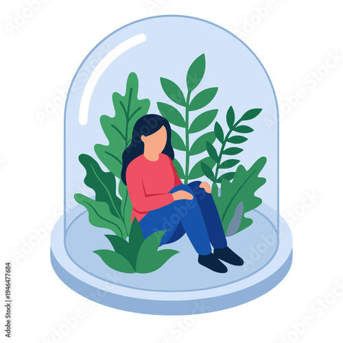 Woman sits under dome with plants and reads a book calmly