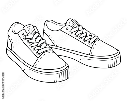Minimal vector sneakers illustration. Casual low top trainers in clean line style isolated on white