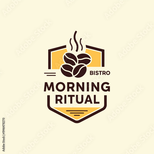 Morning Ritual Bistro Logo - Coffee Beans and Shield Design.