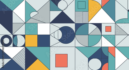 Geometric shapes in colorful mosaic pattern.
