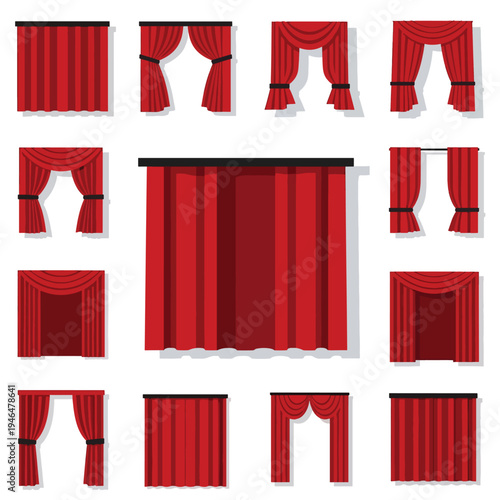 Set of Red Curtains in Different Styles