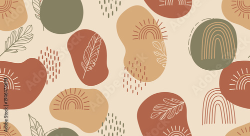Brown and green abstract shapes pattern.