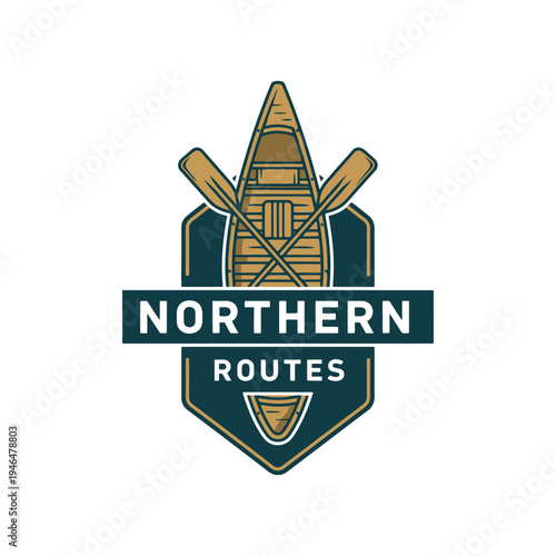 Northern Routes logo featuring a canoe and paddles, outdoor adventure emblem.