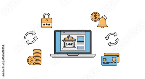 Laptop with online banking on screen.