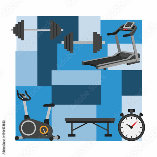 Gym Equipment Dumbbells Treadmill Bench Bike Stopwatch