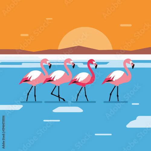 Flamingo Flock at Sunset Vector Graphic