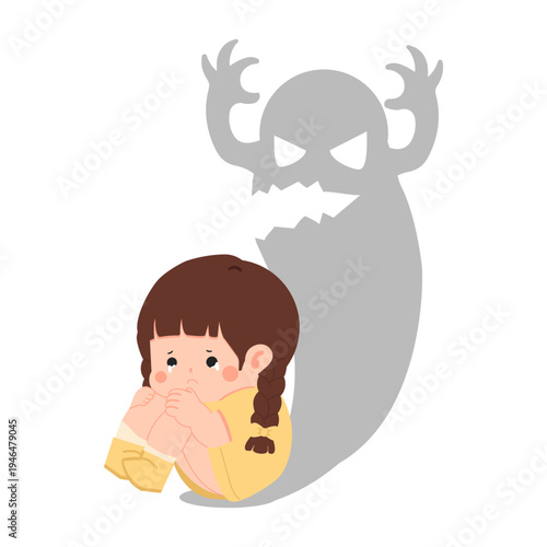 Scared Child With Monster Shadow Illustration