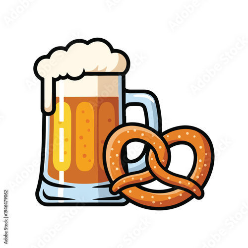A stein of beer with a pretzel