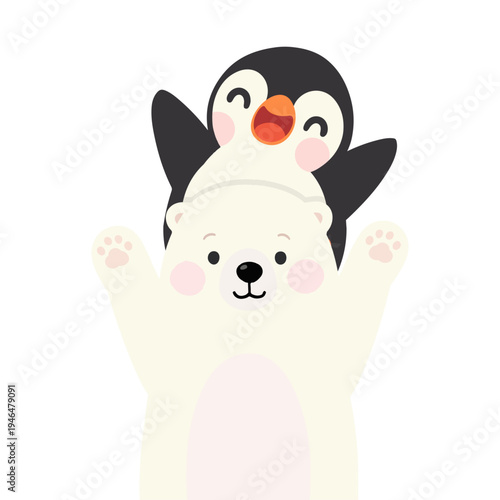 Cute Penguin Riding Polar Bear