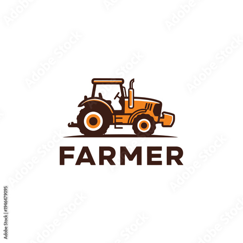 Orange tractor logo for farmer business, agriculture, and farming industry.