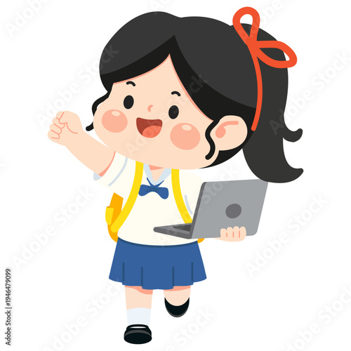Student Girl With Laptop and Backpack