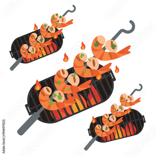 Shrimp Skewers Cooking on the Grill