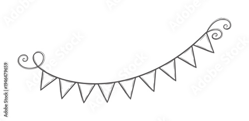 Hand drawn grey bunting flags with swirls white celebration