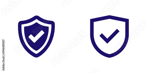 Two blue shield icons with check marks isolated on transparent background