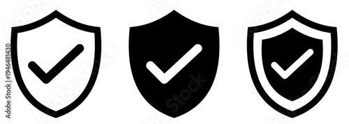 Shield check mark icon or security shield protection icon with tick symbol.