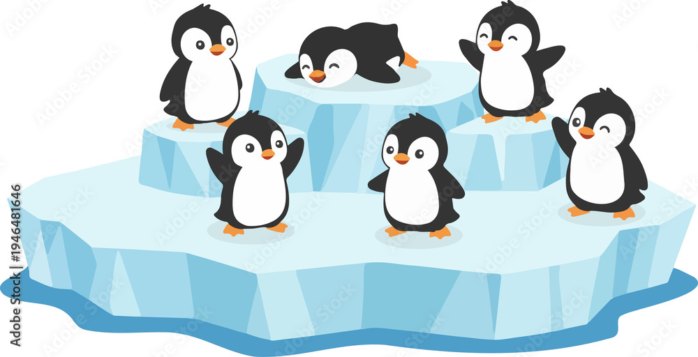 Obraz premium Cute Penguins on Iceberg Illustration