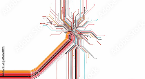 Abstract network connections with flowing lines and digital data streams, a vibrant vector illustration depicting growth and expansion