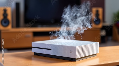 Gaming Console Emitting Smoke While Operating on Media Stand