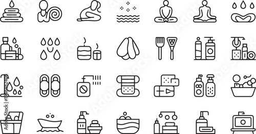 Collection of spa and wellness icons representing relaxation and selfcare activities