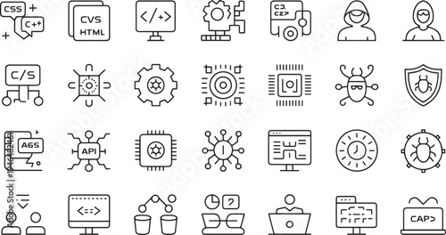 Collection of Technology and Programming Icons Representing Software Development
