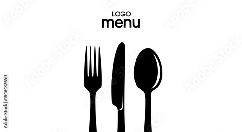 Utensils flatware set with fork, knife and spoon on white background for menu design featuring dining, tableware,