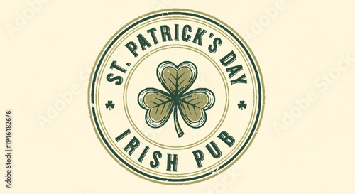St patrick's day irish pub logo with shamrock emblem on cream background