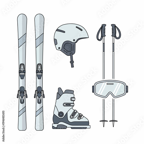 Skiing Equipment Set Isolated on White Background
