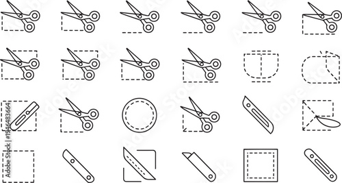 Collection of various scissors and cutting tools isolated on transparent background