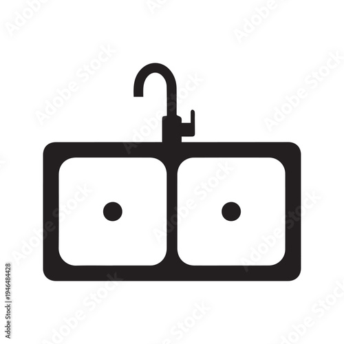 Double Kitchen Sink with Faucet Icon Silhouette Illustration
